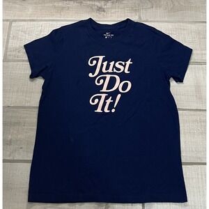 Nike Girls Sz XL Extra Large "Just‎ Do It!" Girls Navy Blue Pink Logo T-Shirt
